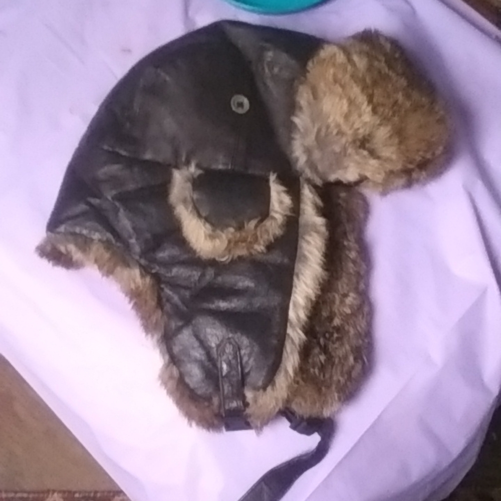 Vintage Klondike Rabbit Fur Pilot Hat-Size XL